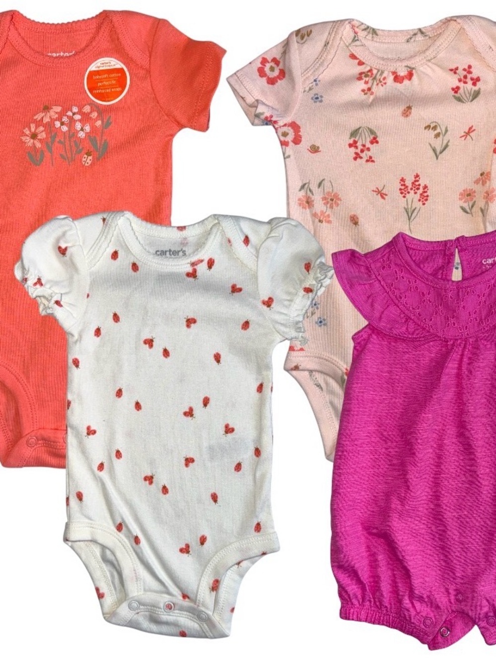 Baby Girl 3M Bodysuit Bundle Carter’s + Pink Romper NWT Summer